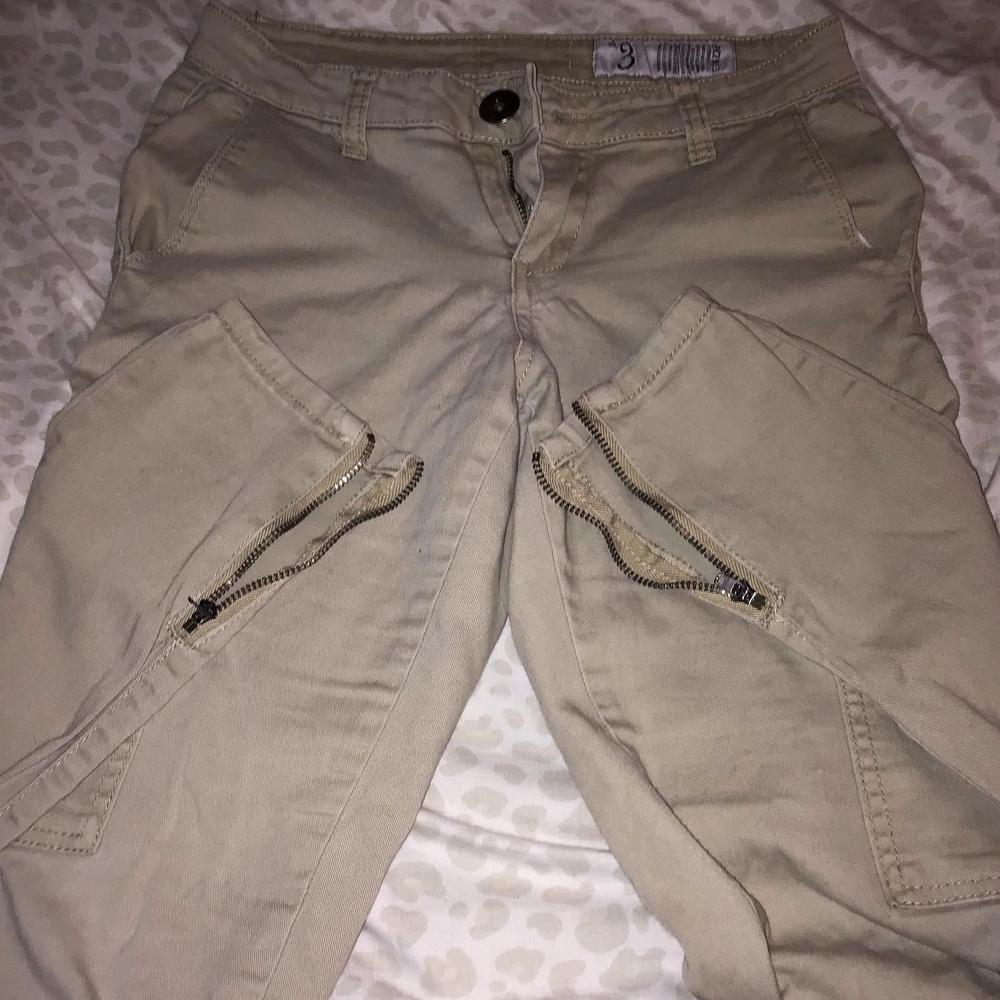 Bar III Tan Skinny Pants with Zipper Detail